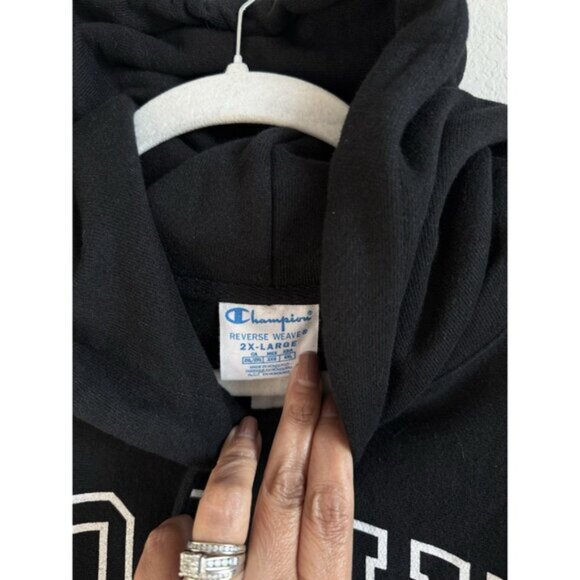 Vintage Champion Label Reverse Weave Black Hoodie Daily Sweatshirt Size Men’s 2X - Picture 11 of 12
